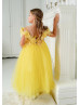 Yellow 3D Flowers Tulle Fairytale Flower Girl Dress